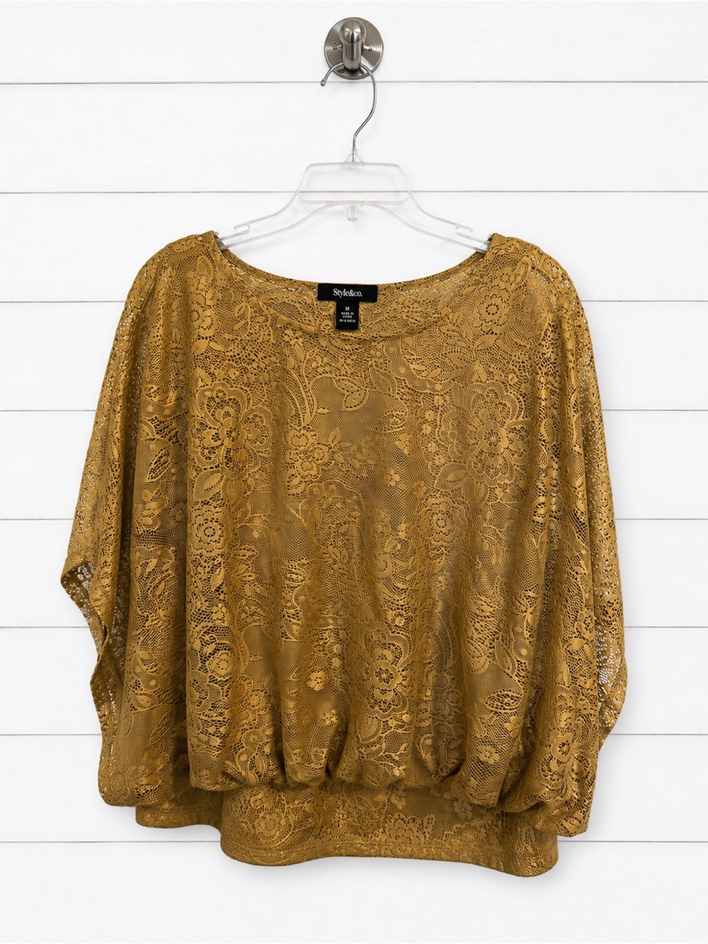 Style & Co. Golden/Caramel Lace  Blouson Top- Sz Med